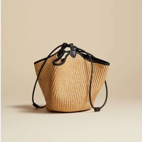 KHAITE Mini Lotus Woven Raffia Leather Top Handle Bag Purse - Picture 1 of 8